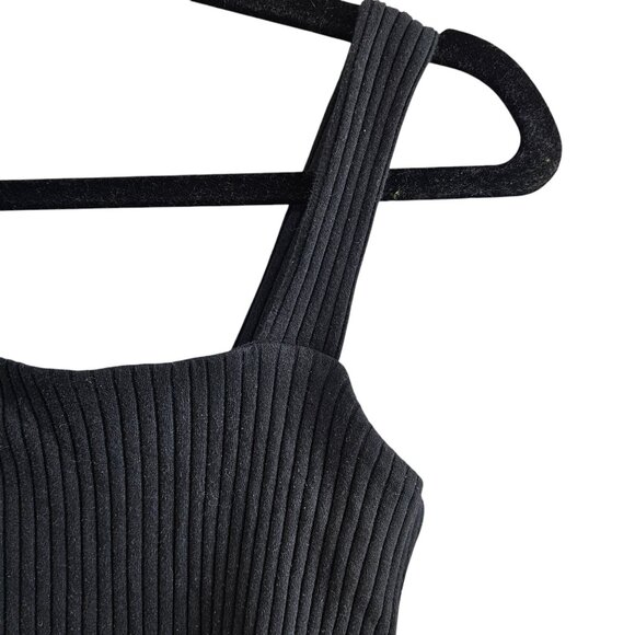 American Eagle Ribbed Knit Square Neck Stretch Strap Cropped Black Tank Top - Picture 4 of 9